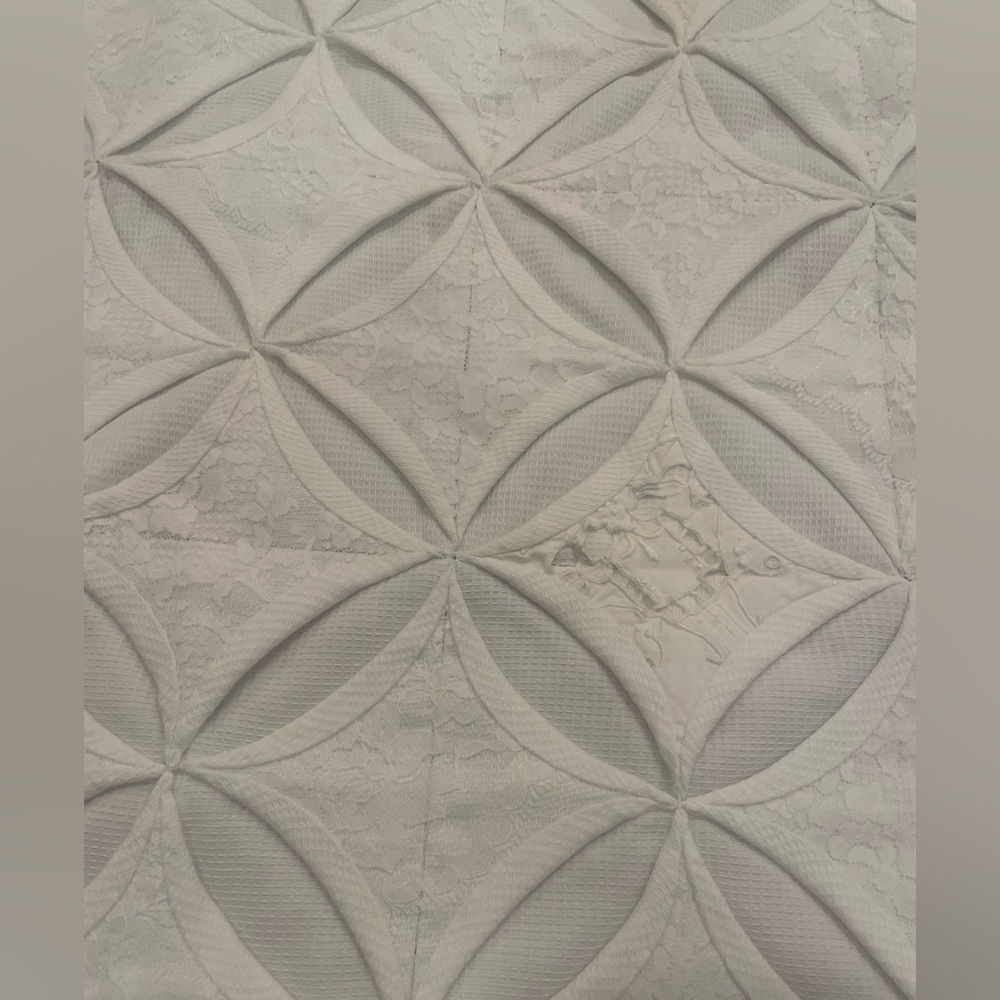 QUILT Handmade one of a kind cathedral window vintage lace quilt - Twin - unique
